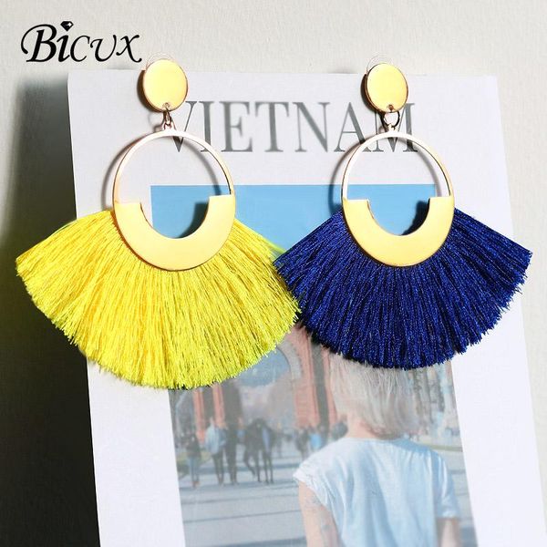 

dangle & chandelier bicux bohemian statement tassel drop earrings for women boho ethnic pompom fringed hanging earring pendientes femme 2021, Silver