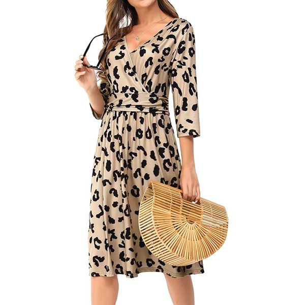 

casual dresses leopard dress women beach loose deep v-neck a-line party vestidos de fiesta fashion print vestidos#f30, Black;gray