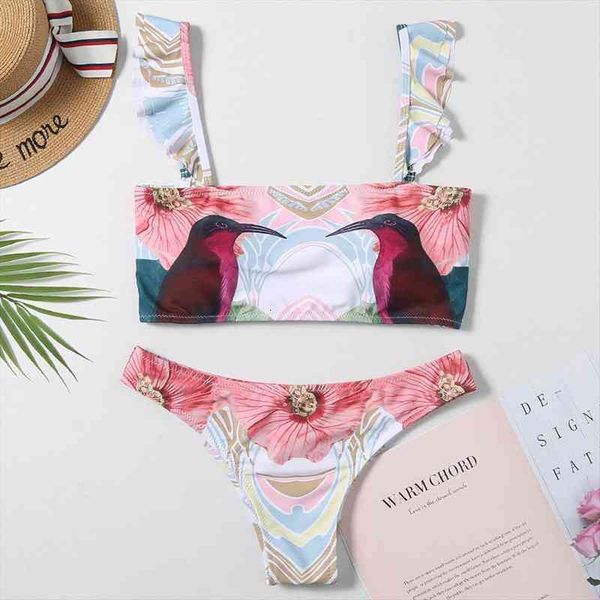 

print ruffled cut out bikini sets lace up swimsuit two pieces swimwear women beach bathing suits biqini, White;black