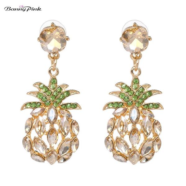 

stud banny pink pineapple pendant studs earrings for women shiny eyes shape rhinestone statement cute fruit post earring, Golden;silver