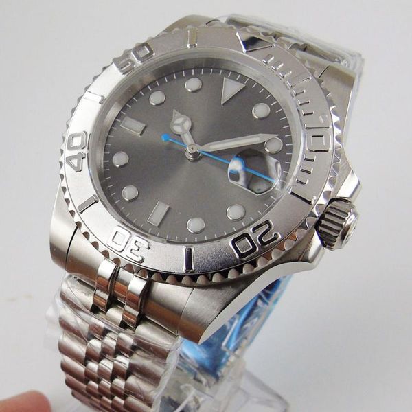 

wristwatches japan nh35 miyota 8215 automatic men watch silver insert bezel jubilee strap sterile grey sunburst dial sapphire crystal, Slivery;brown
