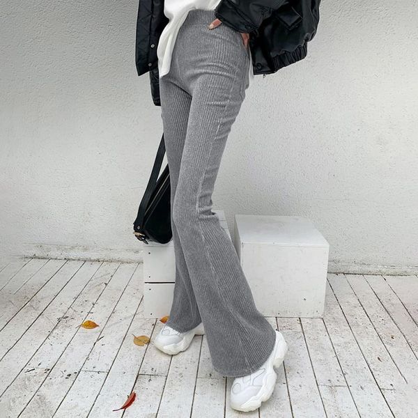 

solid y2k female corduroy flare pants women casual fall winter 2021 harajuku long stretch high waist trousers sweatpants capri, Black;white
