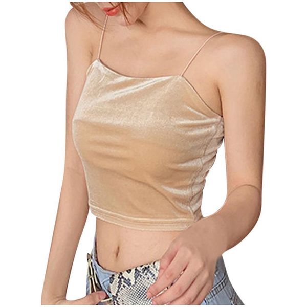 

crop for women 2021 fashion casual velour polyester sleeveless camis vest ladies solid slim short, White