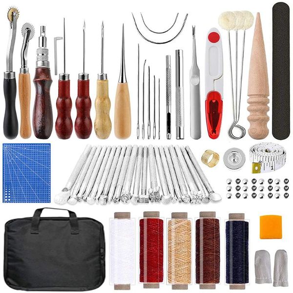 

professional hand tool sets 18/34/59/103 pcs leather craft tools kit sewing stitching punch carving work saddle diy set accessories