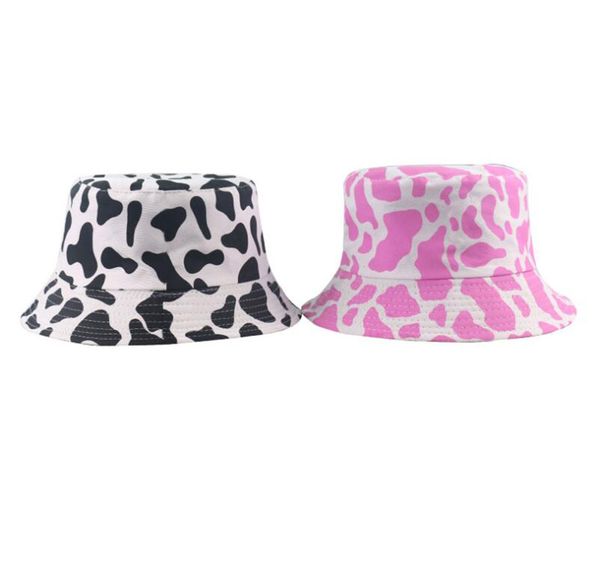 

creative powder white cow pattern stingy brim women hats tide summer autumn outdoor leisure cotton fisherman hat couple basin caps, Blue;gray