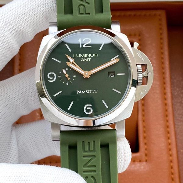 

wristwatches men automatic mechanical date 316 stainless steel sapphire green blue leather rubber straps crystal luxury gmt see through watc, Slivery;brown