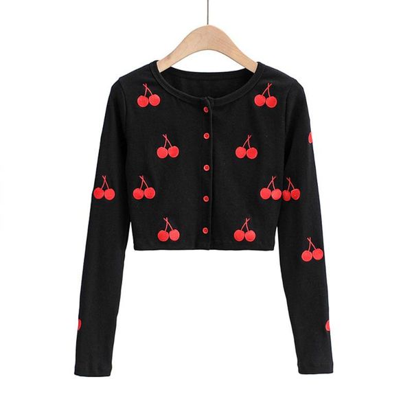 

women's knits & tees 2021 ladies sweater spring western short long-sleeved ins blogger single-breasted slim small cardigan cherry embro, White