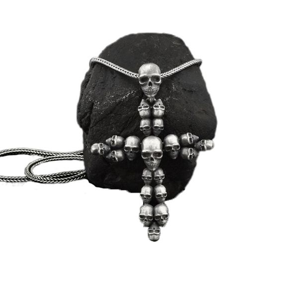 

skull cross pendant gothic jewelry punk necklace for men jewelry chain, Silver