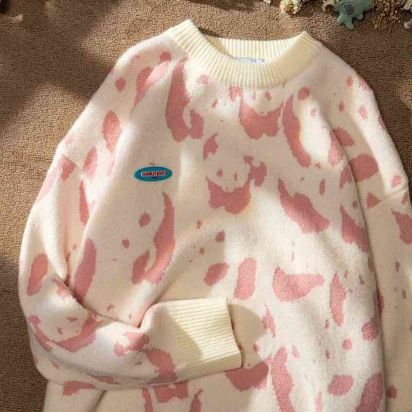 

women's sweaters vintage hit color patchwork women korean chic kawaii cartoon knitted pullovers sweater japanese o neck oversize jumper, White;black