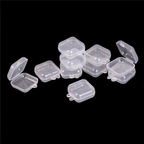 

10pcs mini clear plastic small box hook jewelry earplugs container box clear portable 37*37*20mm 10 jlluyl