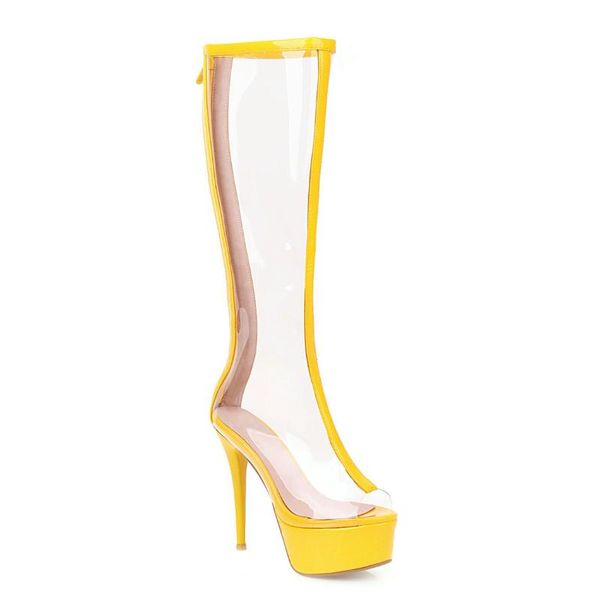 

waterproof size transparent fish mouth cold season 2021 thin-heeled boots, Black