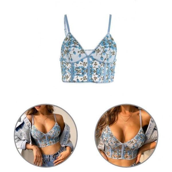 

bras blue trendy flower embroidery adjustable strap bra lightweight women push up for spa, Red;black