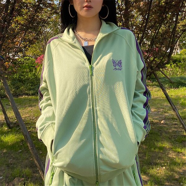 

2021 new stripes jackets men women 1:1 japan butterfly embroidery awge coats needles jacket with tag a2te, Black;brown