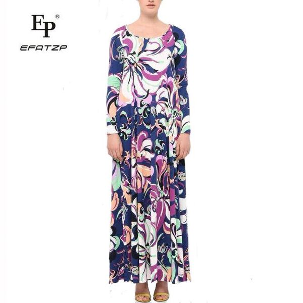 

casual dresses [efatpz] fahion designer luxury maxi dress women's long sleeve bule geometry stretch jersey silk spandex, Black;gray