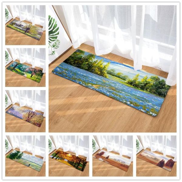 

bath mats flannel long floor mat door heat transfer oil painting kitchen bathroom water-absorbing non-slip carpet