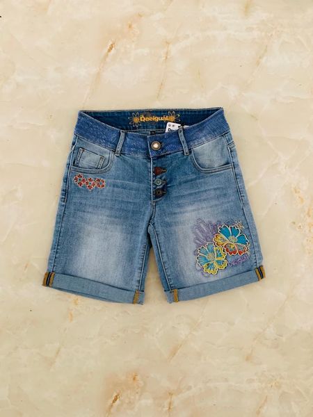 

women's shorts spanish sand wash embroidered denim, White;black