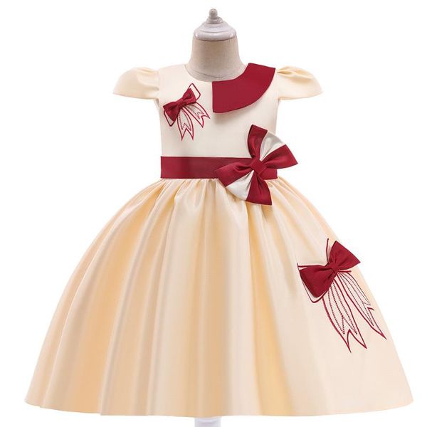 

girl's dresses children's birthday dress bow wedding princess girls kids fashion show fluffy evening soft flower girl silky, Red;yellow