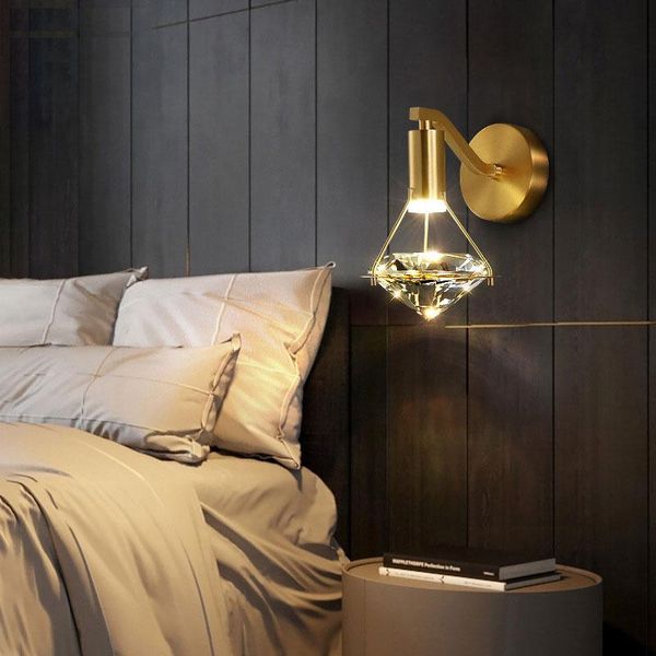 

wall lamp copper crystal bedroom bedside diamond room decoration nordic modern light