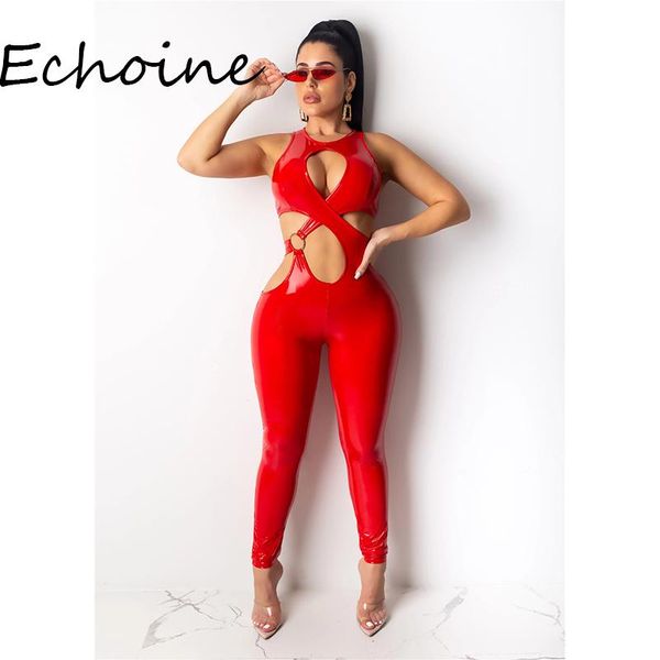 

women's jumpsuits & rompers jumpsuit pu leather cross high elasticity bodysuit hollow out womens party night outfits solid 4 color, Black;white