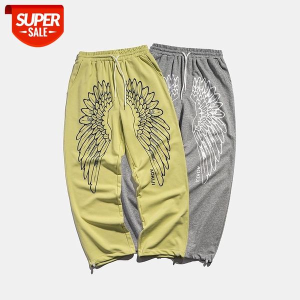 

harajuku wings print drawstring casual sweatpants men and women high street oversize loose trousers hip hop baggy track pants #ej44, Black