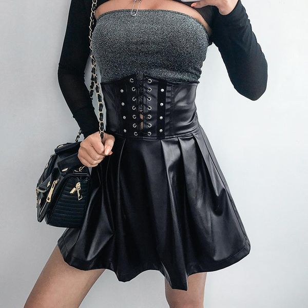 

skirts 2022 spring black high waist slim bandage pleated short mini skirt women mh897