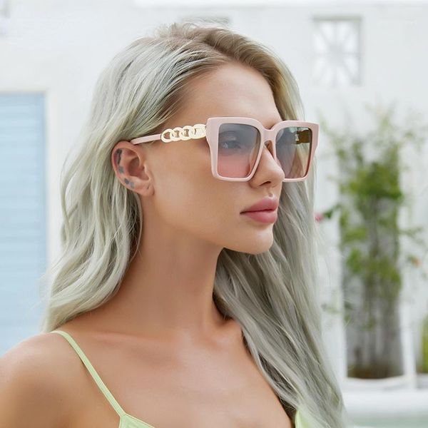 

sunglasses sqaure gold chain female fashion gradient for women shades vintage gafas, White;black
