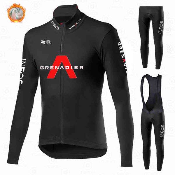 

men's tracksuits black ineos grenadier wielertrui winter set cycling racefiets pak thermic fleece maillot ropa ciclismo 0911, Gray