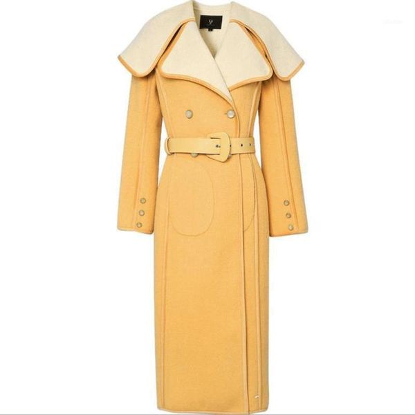 

women's wool & blends arrival fashion woolen coat women lapel wear on both sides thick warm long overcoat plus size 3xl, Black