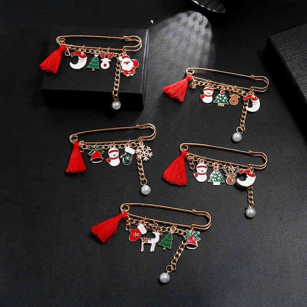 

brooch christmas funny cartoon santa claus elk snowflake pearl pin, Gray