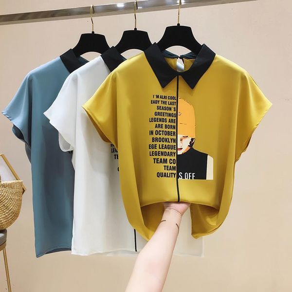 

womens and blouses 2021 ladies chiffon blouse short sleeve blusa feminina batwing sleeve blusas female shirts 0133, White