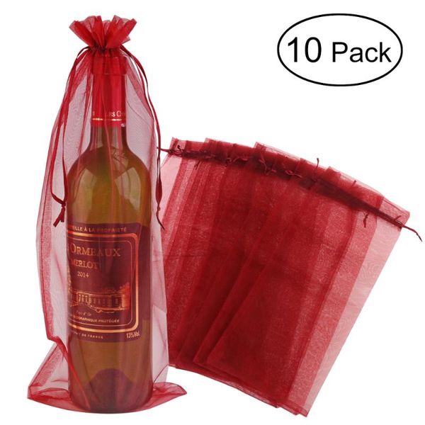 

10pcs sheer organza bottle cover wrap gift bags (red)