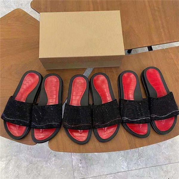 

designer slippers studs rivet suede sandals mens women printed slides flat shoes summer outdoor flip flop laser striped sandal size 35-46, Black