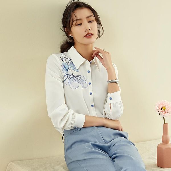 

women's knits & tees shirt design sense niche 2021 spring and autumn style white fashion printing temperament long sleeve loose top