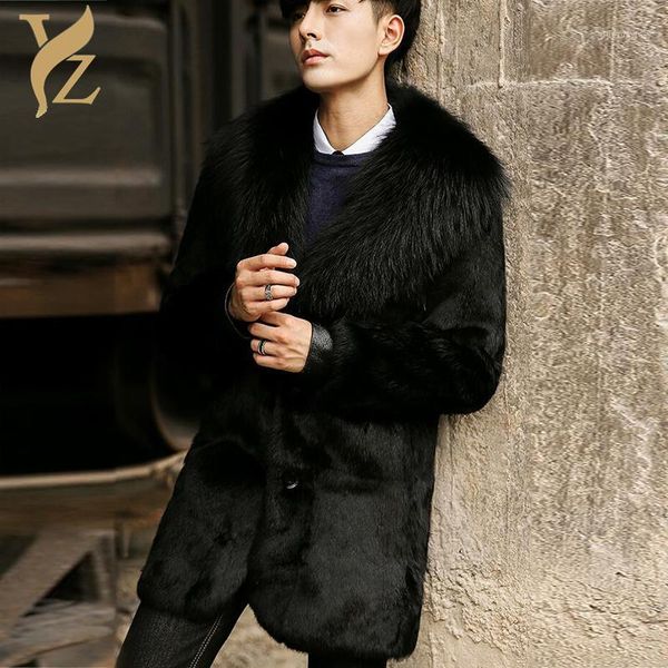 

men's leather & faux long jackets real fur coat from nature furs luxurious raccoon dog turn-down collar men winter jacket fashion 20211, Black
