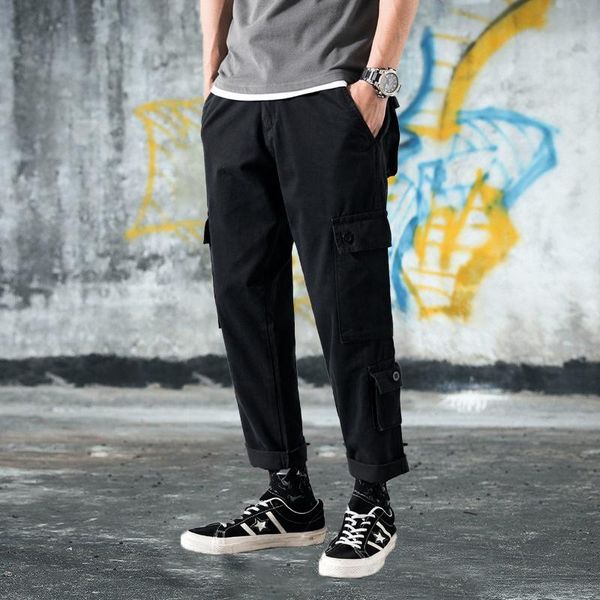 

2021 spring joggers cargo pants men workwear casual trousers multi-pocket male sweatpants streetwear straight sports pants 3xl, Black