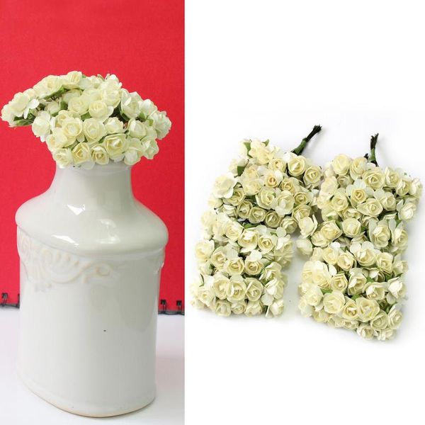 

2021 144 x cute petite ivory artificial paper rose flower diy wedding card decor