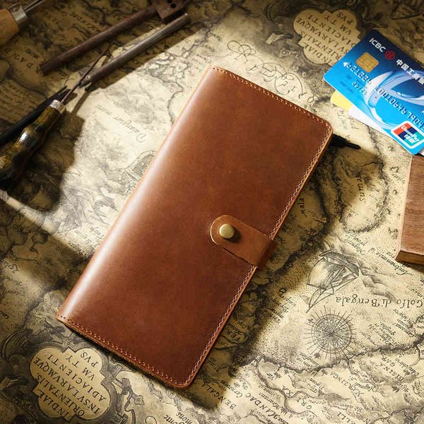 

crazy horse leather women's wallet men's multifunctional long handbag, Red;black