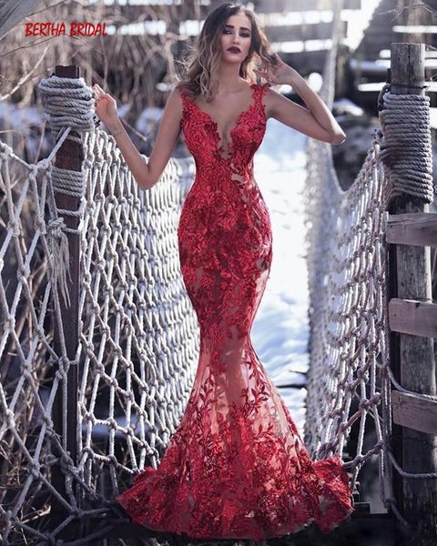 

party dresses vestidos de fiesta noche red evening dress sweetheart appliques lace mermaid prom for women with backless, White;black