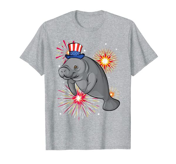 

4th of july manatee marine biologist patriotic fireworks t-shirt, White;black