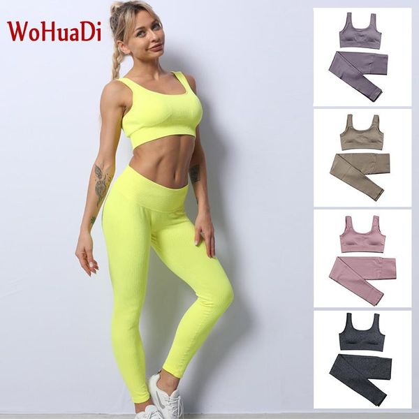

wohuadi 2021 women clothes sportswear gym fitness female outdoor training stripe sports bra vest running yoga pants workout set, White;red