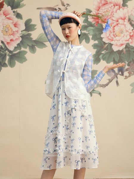 

skirts mintcheese independent design blue and white porcelain bow national style girl retro pommel skirt tulle, Black