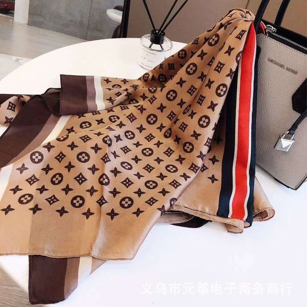 

designer 2021 summer new women's long fashion versatile silk scarf sunscreen beach towel, Blue;black