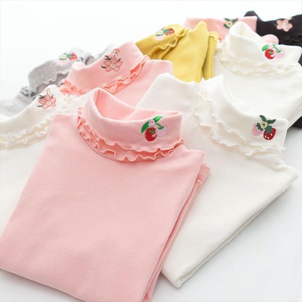 

girls spring autumn turtleneck embroidery flower long sleeve t shirt baby kids children tee, Blue