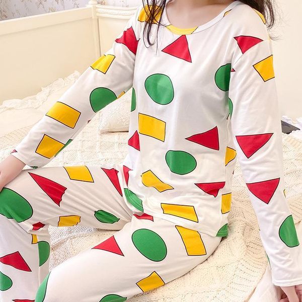 

armin arlat cute pajamas women cotton print cartoon pijamas crayon shin-chan sleepwear set lingerie casual pyjamas night suit, Black;red
