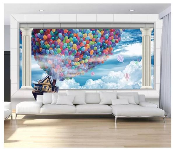 

wallpapers custom po wallpaper 3d for walls 3 d round pillars, blue sky, white cloud balloon, living room background wall