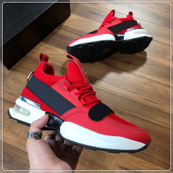 

2021 new brand flat designer leather men's shoes luxury casual lace up outdoor comfortable sneakers size 38-45, Red;white