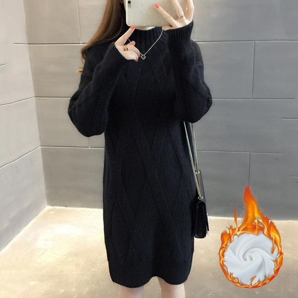 

2021 new women autumn winter plus veet turtleneck sweater thick warm long sleeves female es slim knitted vestidos n211j6gl, Black;gray