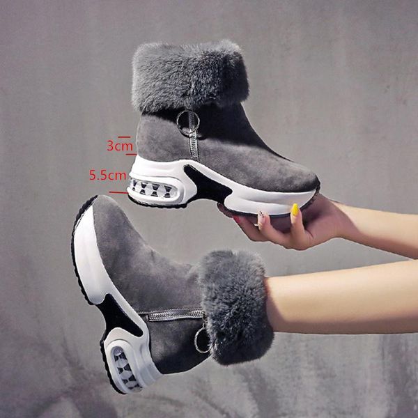 

boots winter warm plush wedges women shoes ankle square heels female tenis ladies snow zapatos de mujer, Black
