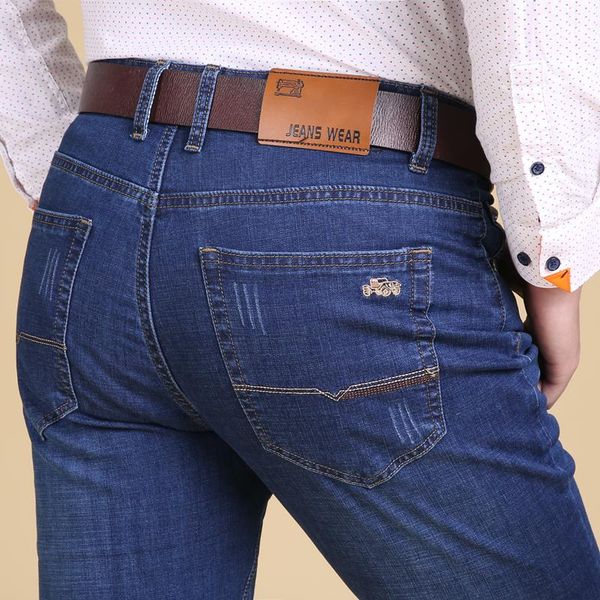 

men's jeans 44 46 48 classic brand blue business loose stretch straight-leg denim trousers male large size thin casual pants