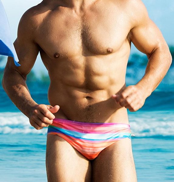 

men's swimming trunks gradient rainbow print briefs surf shorts casual beachwear shorts beach trip men bathing suits 2021, White;black